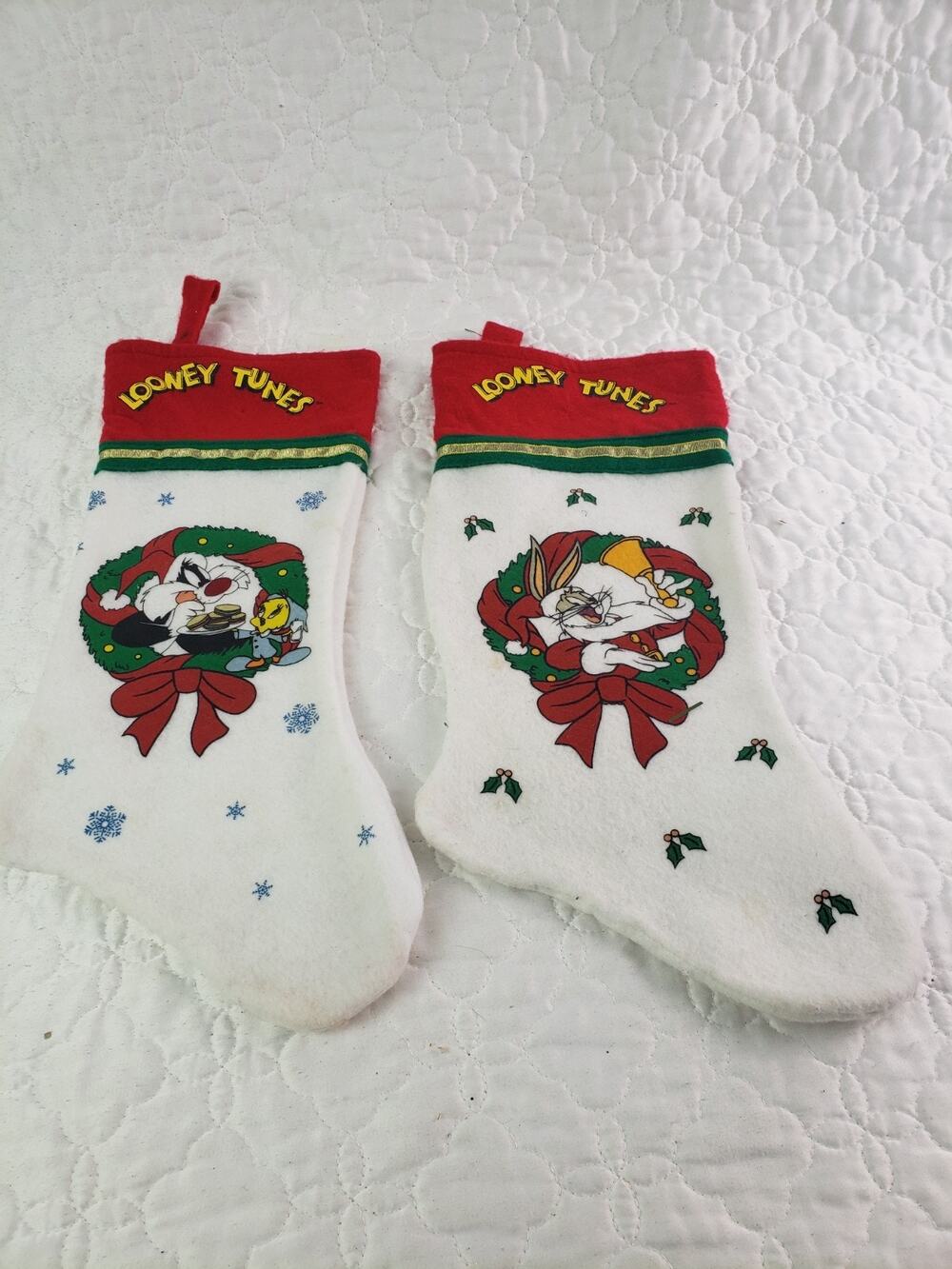 VTG Looney Tunes Bugs Bunny Sylvester Tweety Bird Christmas Stocking Warner Bros - Picture 1 of 10